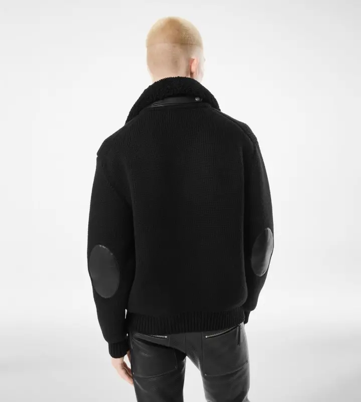 SHEARLING COLLAR CASHMERE CARDIGAN BLACK online